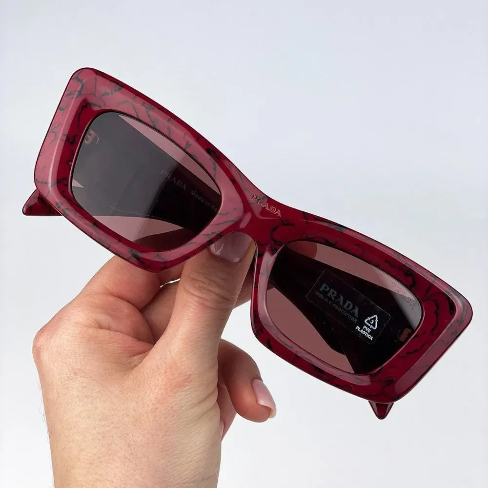 Prada PR13ZS 15D08S Sunglasses Etruscan Marble Red Dark Violet Cat Eye Women - Picture 7 of 15